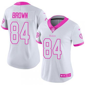 Nike Steelers #84 Antonio Brown White Pink Women's Stitched NFL Limited Rush Fashion Jersey