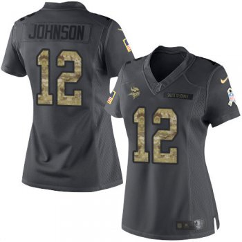 Women's Minnesota Vikings #12 Charles Johnson Black Anthracite 2016 Salute To Service Stitched NFL Nike Limited Jersey
