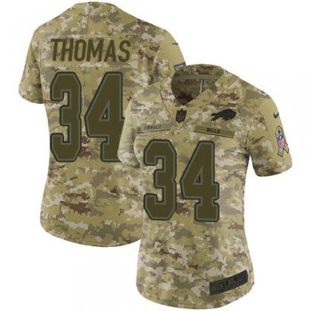 Nike Bills #34 Thurman Thomas Camo Women's Stitched NFL Limited 2018 Salute to Service Jersey
