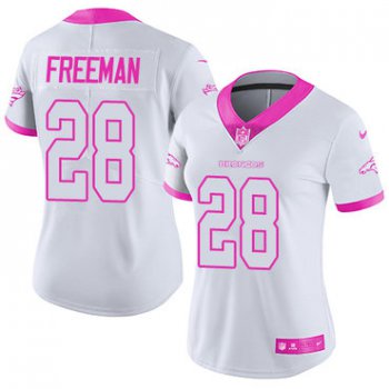 Nike Broncos #28 Royce Freeman White Pink Women's Stitched NFL Limited Rush Fashion Jersey