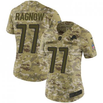 Nike Lions #77 Frank Ragnow Camo Women's Stitched NFL Limited 2018 Salute to Service Jersey