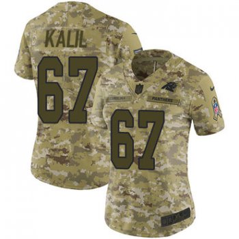 Nike Panthers #67 Ryan Kalil Camo Women's Stitched NFL Limited 2018 Salute to Service Jersey