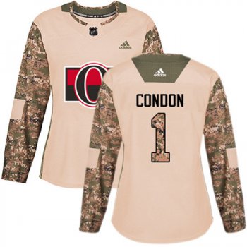 Adidas Senators #1 Mike Condon Camo Authentic 2017 Veterans Day Women's Stitched NHL Jersey