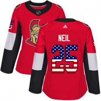 Adidas Senators #25 Chris Neil Red Home Authentic USA Flag Women's Stitched NHL Jersey