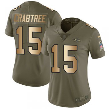 Women Nike Ravens #15 Michael Crabtree Olive Gold Stitched NFL Limited 2017 Salute to Service Jersey