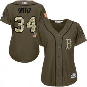 Women's Boston Red Sox #34 David Ortiz Green Salute To Service Stitched MLB Majestic Cool Base Jersey