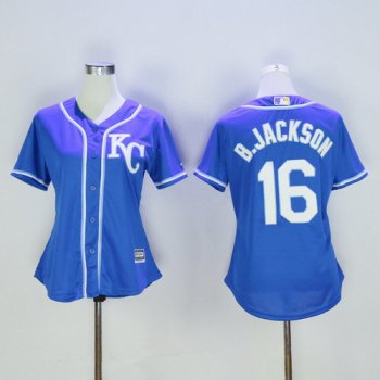 Women's Kansas City Royals #16 Bo Jackson Retired Navy Blue KC Stitched MLB Majestic Cool Base Jersey