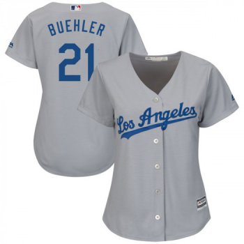 Women's Los Angeles Dodgers #21 Walker Buehler Player Authentic Gray Cool Base Road Jersey