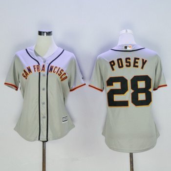 Women's San Francisco Giants #28 Buster Posey Gray MLB Cool Base Stitched Baseball Jersey
