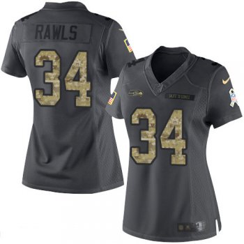 Women's Seattle Seahawks #34 Thomas Rawls Black Anthracite 2016 Salute To Service Stitched NFL Nike Limited Jersey