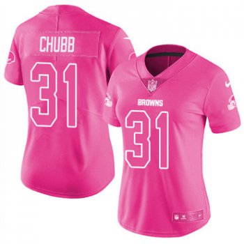 Nike Cleveland Browns #31 Nick Chubb Pink Women's Stitched NFL Limited Rush Fashion Jersey
