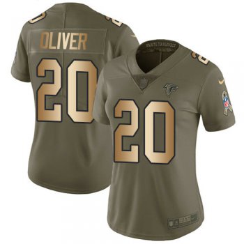 Nike Falcons #20 Isaiah Oliver Olive Gold Women's Stitched NFL Limited 2017 Salute to Service Jersey