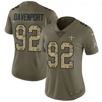 Nike New Orleans Saints #92 Marcus Davenport Olive Camo Women's Stitched NFL Limited 2017 Salute to Service Jersey