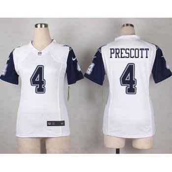 Women's Dallas Cowboys #4 Dak Prescott White 2015 Color Rush Stitched NFL Nike Game Jersey