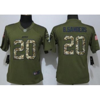 Women's Detroit Lions #20 Barry Sanders Green Salute to Service NFL Nike Limited Jersey