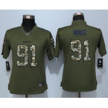 Women's Miami Dolphins #91 Cameron Wake Green Salute to Service NFL Nike Limited Jersey