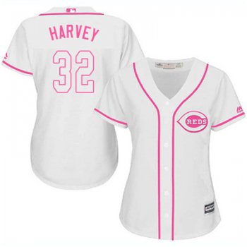 Cincinnati Reds #32 Matt Harvey White Pink Fashion Women's Stitched Baseball Jersey