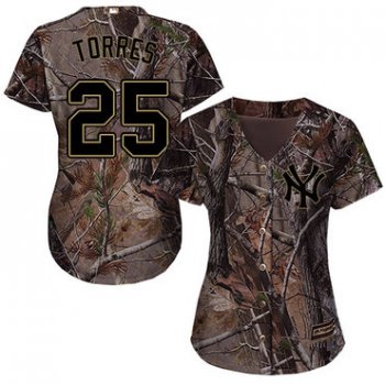 New York Yankees #25 Gleyber Torres Camo Realtree Collection Cool Base Women's Stitched Baseball Jersey