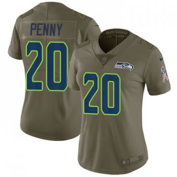 Nike Seahawks #20 Rashaad Penny Olive Women's Stitched NFL Limited 2017 Salute to Service Jersey