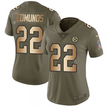 Nike Steelers #22 Terrell Edmunds Olive Gold Women's Stitched NFL Limited 2017 Salute to Service Jersey