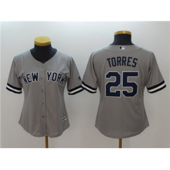 Women New York Yankees 25 Gleyber Torres Gray Women Cool Base Jersey
