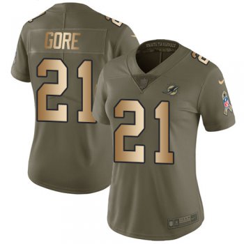 Nike Dolphins #21 Frank Gore Olive Gold Women's Stitched NFL Limited 2017 Salute to Service Jersey