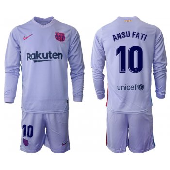 Men 2021-2022 Club Barcelona Second away purple Long Sleeve 10 Soccer Jerseys