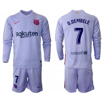 Men 2021-2022 Club Barcelona Second away purple Long Sleeve 7 Soccer Jerseys