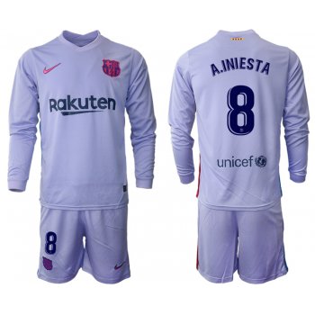 Men 2021-2022 Club Barcelona Second away purple Long Sleeve 8 Soccer Jersey