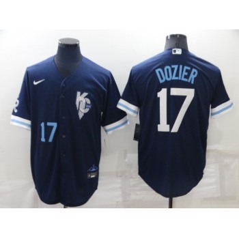 Men's Kansas City Royals #17 Hunter Dozier Number 2022 Navy Blue City Connect Cool Base Stitched Jersey