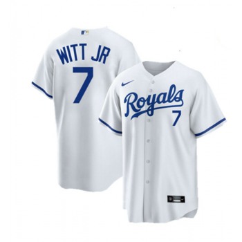 Men's Kansas City Royals #7 Bobby Witt Jr. White Cool Base Stitched Jersey