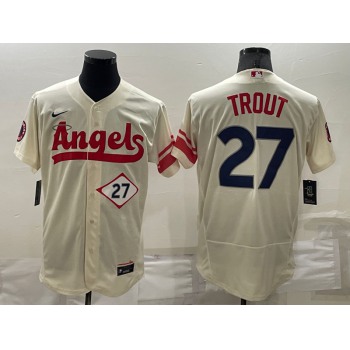 Men's Los Angeles Angels #27 Mike Trout Number Cream 2022 City Connect Flex Base Stitched Jersey