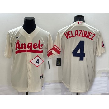 Men's Los Angeles Angels #4 Andrew Velazquez Number Cream 2022 City Connect Cool Base Stitched Jersey