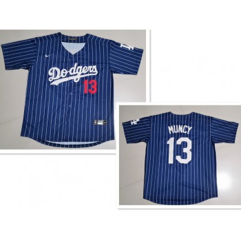 Men's Los Angeles Dodgers #13 Max Muncy Navy Blue Pinstripe Stitched MLB Cool Base Nike Jersey