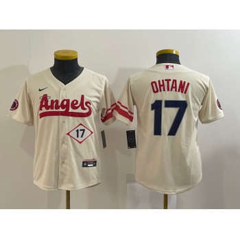 Youth Los Angeles Angels #17 Shohei Ohtani Number Cream 2022 City Connect Cool Base Stitched Jersey