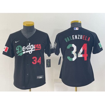 Youth Los Angeles Dodgers #34 Toro Valenzuela Mexico Number Black Cool Base Stitched Baseball Jersey