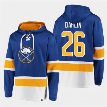 Men's Buffalo Sabres #26 Rasmus Dahlin Royal Ageless Must-Have Lace-Up Pullover Hoodie
