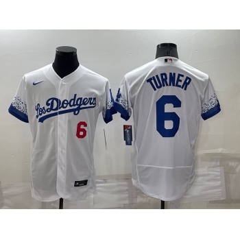 Men's Los Angeles Dodgers #6 Trea Turner White 2022 City Connect Flex Base Stitched Jersey