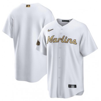 Men's Miami Marlins Blank White 2022 All-Star Cool Base Stitched Baseball Jersey