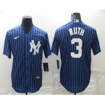 Men's New York Yankees #3 Babe Ruth Navy Blue Pinstripe Stitched MLB Cool Base Nike Jersey