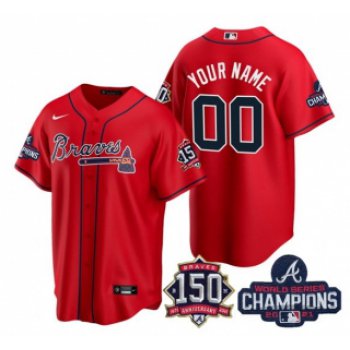 Men's Red Atlanta Braves Active Player Custom 2021 World Series Chimpions With 150th Anniversary Cool Base Stitched Jersey