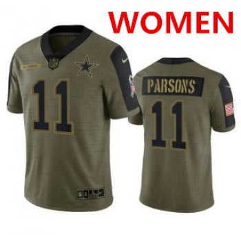 Women's Dallas Cowboys #11 Micah Parsons Olive 2021 Salute To Service Limited Stitched Jersey
