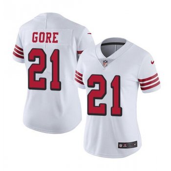 Women's San Francisco 49ers #21 Frank Gore White Stitched Jersey