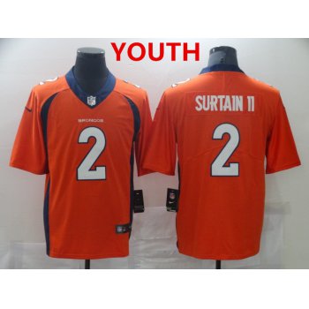 Youth Denver Broncos #2 Surtain II Orange Nike Vapor Untouchable Limited 2021 NFL Jersey