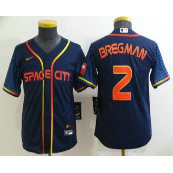 Youth Houston Astros #2 Alex Bregman 2022 Navy Blue City Connect Cool Base Stitched Jersey