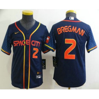 Youth Houston Astros #2 Alex Bregman Number 2022 Navy Blue City Connect Cool Base Stitched Jersey