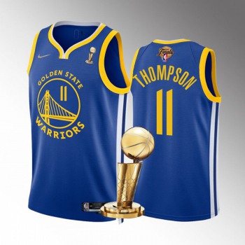 Men's Golden State Warriors #11 Klay Thompson Royal 2022 NBA Finals Champions Stitched Jersey