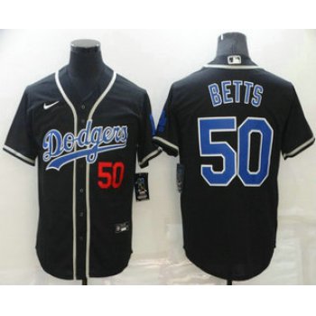 Men's Los Angeles Dodgers #50 Mookie Betts Black Blue Name Stitched MLB Cool Base Nike Jersey