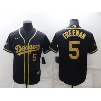 Men's Los Angeles Dodgers #5 Freddie Freeman Black Gold Stitched MLB Cool Base Nike Jersey