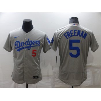 Men's Los Angeles Dodgers #5 Freddie Freeman Grey Flex Base Stitched Jersey